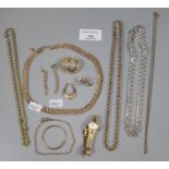 9ct gold and yellow metal jewellery: chains, earrings, dress watch etc. (B.P. 21% + VAT)