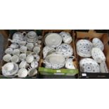 Three boxes of Furnivals limited 'Denmark' design dinner and teaware to include: various plates,
