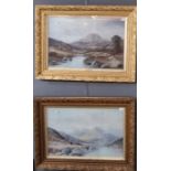 J Murray (British early 20th century), Scottish river landscapes with figures and mountains, a pair,
