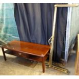 Mahogany finish single drawer modern coffee table together with a Victorian brass extending fire