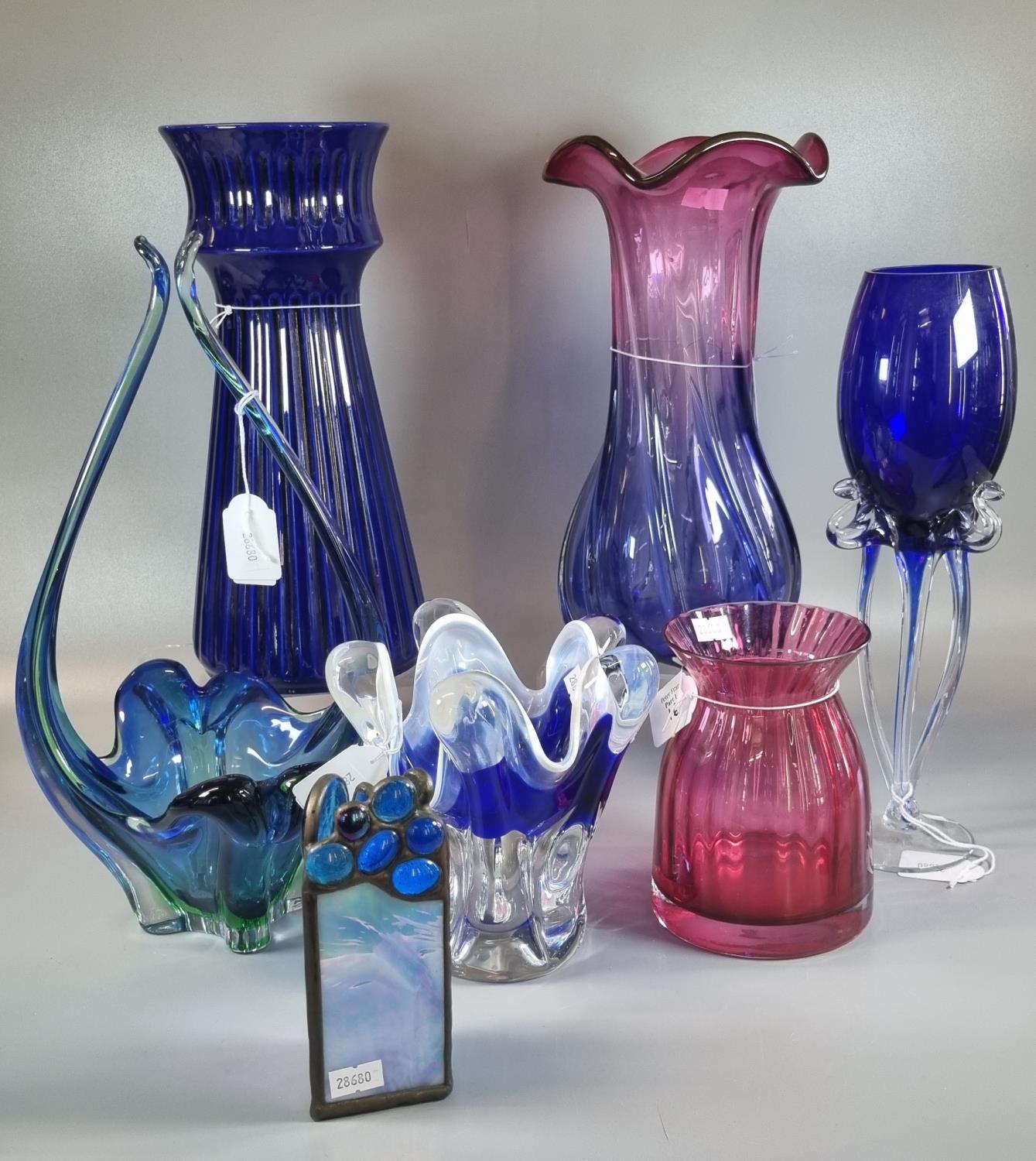 Collection of Mid-Century and other Art glass to include: Murano design basket, Murano design pink