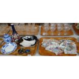 Two trays of china to include: six china fans of the Fitzwilliam Museum by Compton & Woodhouse,