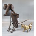 Brass study of a bull, together with a modern scrap metal built nodding dog. (2) (B.P. 21% + VAT)