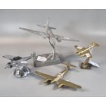 Collection of brass, aluminium and chrome finish aircraft models ,to include Spirit of St Louis