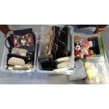 Two boxes containing vintage ladies handbags, various to include: beaded bags, leather bags, faux