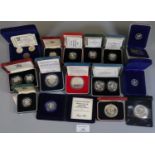 Collection of mainly cased silver coins, to include: Isle of Man £1 coin set, other Isle of Man