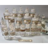 Collection of 19th Century glass apothecary or chemist jars with stoppers and labels, together