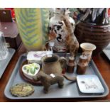 Tray of assorted items to include; cast metal dog shaped nutcracker, Spode 'Country Lane' design