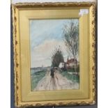 Jan de Jong (Dutch ,early 20th century), 'Going Home', signed and labelled verso. Watercolours.