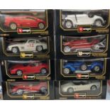 Eight Burago 1:18 scale diecast model vehicles, all in original boxes, to include: Lamborghini