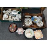 Two boxes of assorted items to include: oval pottery plaque with floral design by Gabriel Sweden,