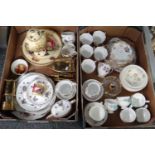 Two boxes of mostly china to include; Royal Standard rose design part tea set, Crown Staffordshire
