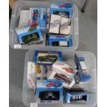 Two boxes of assorted diecast model vehicles, to include: Mini Metals, Road Monster, Saloon