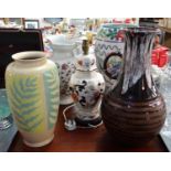 Five large ceramic items to include: a Mason's Ironstone 'Mandalay' design table lamp base, two