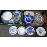 Two boxes of blue and white china to include: Royal Worcester 'Montserrat' bowls, Staffordshire