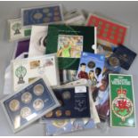 Box of assorted coins, to include: Queen Elizabeth the Queen Mother Centenary Crown, other