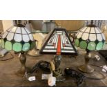 Pair of modern Tiffany style mushroom table lamps together with another modern Tiffany style table