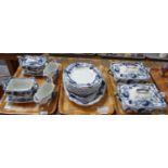 W Adams & Co. Art Nouveau design blue and white transfer printed part dinner service: tureens,