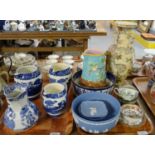 Two trays of assorted china to include: Victorian Majolica jug decorated with flowers and foliage,
