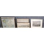 Group of assorted topographical engravings/prints and two reproduction maps. (5) (B.P. 21% + VAT)