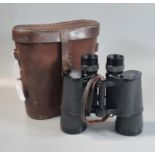 Pair of binoculars marked Zeiss in non original leather case, believed to be Japanese copies. (B.