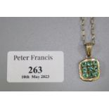 Emerald set gold pendant on 9ct gold belcher chain. Overall 4.9g approx. (B.P. 21% + VAT)