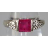 9ct white gold ruby and diamond ring. Size I 1/2, 3.1g approx. (B.P. 21% + VAT)