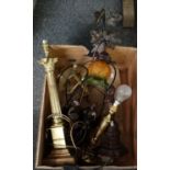 Box comprising assorted modern table lamps of figural deign brass finish etc. together with a pair
