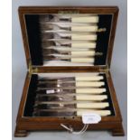 Art Deco cased set of six fish knives and forks with geometric Bakelite handles. (B.P. 21% + VAT)