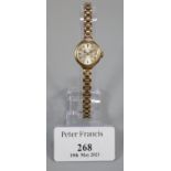 Rotary 9ct gold small head ladies bracelet watch, having satin face with baton numerals and