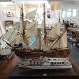 Well made scale model of 'HMS Victory' or similar, overall 1m long approx. Fully rigged with sail.