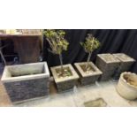 Collection of five slate design planters including two pairs, two with rose trees. (5) (B.P. 21% +