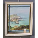 E Martin (British 20th century), fishing village viewed from a window, possibly St Ives, signed