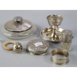 Collection of silver and similar items to include: silver topped and glass scent bottle, silver
