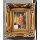 After Gainsborough, portrait print of a young archer. Modern. 18x12cm approx. Deep gilded frame. (