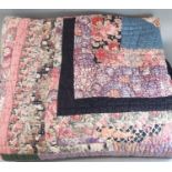 Handmade antique cotton double sided patchwork quilt with diamond centre. 200 x 211cm approx. (B.