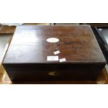 19th century rosewood writing slope in distressed condition, the interior revealing inkwells, key