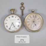 Silver lever pocket watch with fancy Roman face having seconds dial together with another white