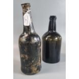 Probably 18th century glass bottle in relic condition with contaminated finish together with 18th