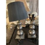 Pair of modern triple gourd glitter crackle glazed table lamps with shades together with another