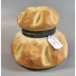 Royal Worcester preserve pot in the form of a bread roll with silver plated mount, green printed