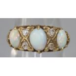 18ct gold opal and diamond ring, size M 1/2, 5.2g approx. (B.P. 21% + VAT)