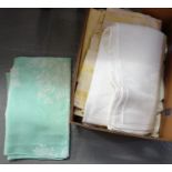Box of textiles to include: damask tablecloths and napkins in various colours. (B.P. 21% + VAT)