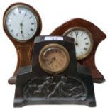 Edwardian balloon shaped inlaid mahogany mantle clock and two others. (3) (B.P. 21% + VAT)