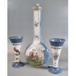 Continental lidded porcelain baluster vase depicting vignettes of figures in a garden and flowers