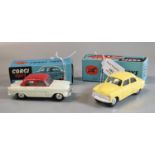 Vintage Corgi Vauxhall Velox Saloon 203 together with an Austin Cambridge Saloon 201, both in