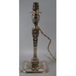 Early 20th century silver Corinthian column classical design candlestick, now converted to a lamp by