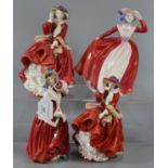 Four Royal Doulton bone china figurines, to include: 'Christmas Morn', 'Top O' The Hill' x2 and