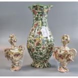 Royal Doulton Persian vase decorated with parrots, flowers and foliage together with a pair of
