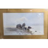 Giallina (?), coastal landscape with rocky shoreline, signed. Watercolours. 41x71cm approx. Framed